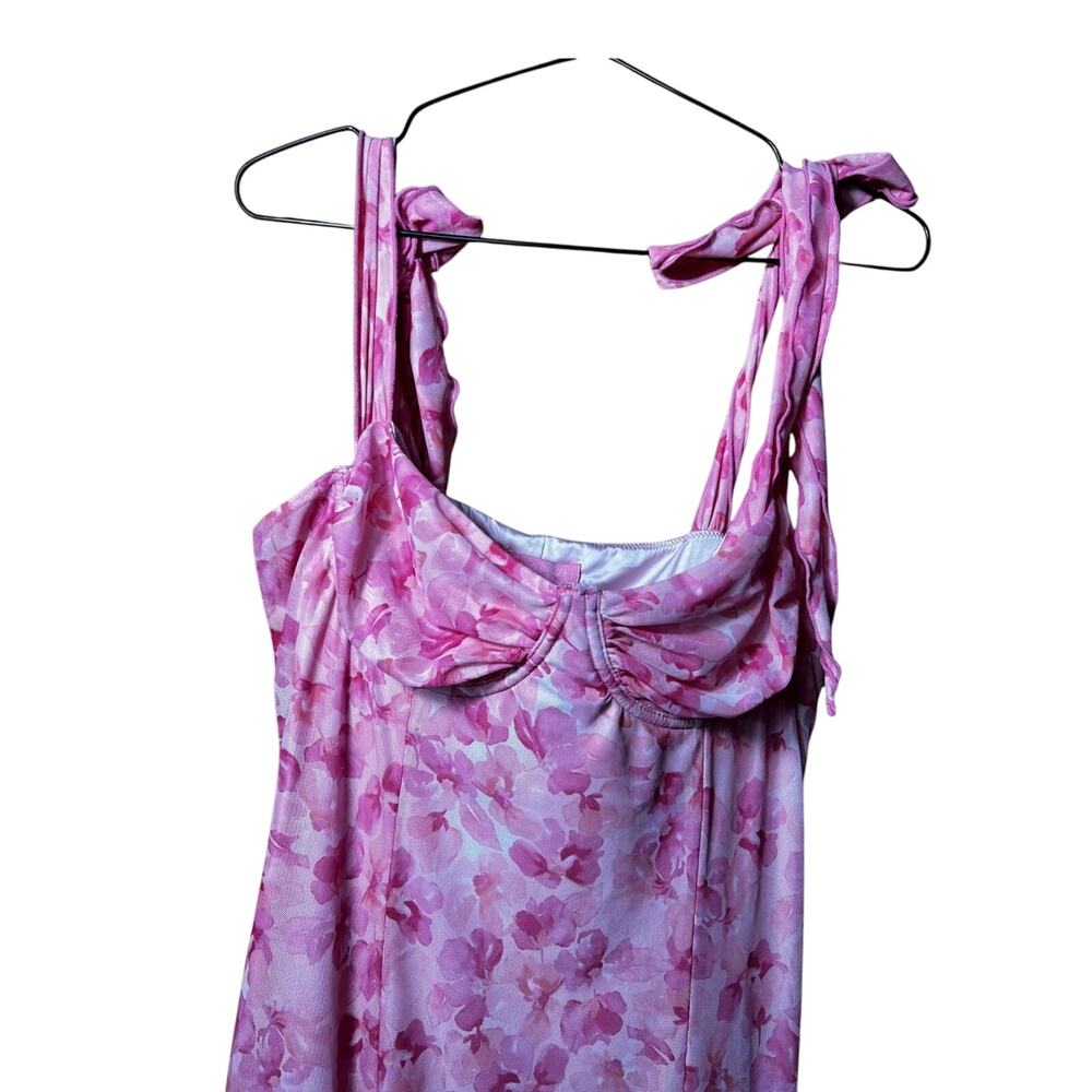 Sugar Thrillz Pink Floral Asymmetrical Ruffle Tie Strap Dress XXL Fairycore - Picture 5 of 6